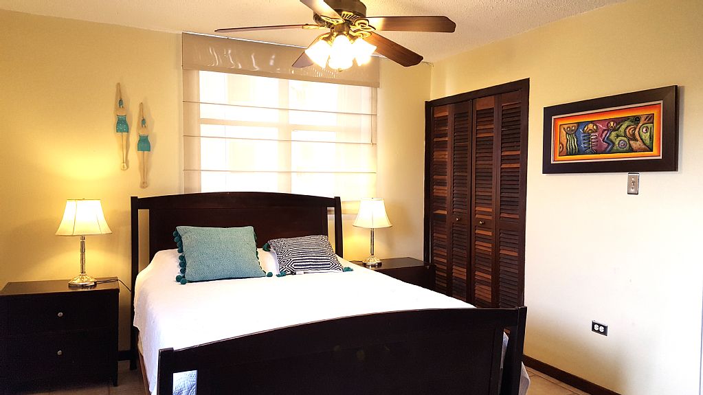 Master bedroom with Queen- sized bed and en-suite bathroom.