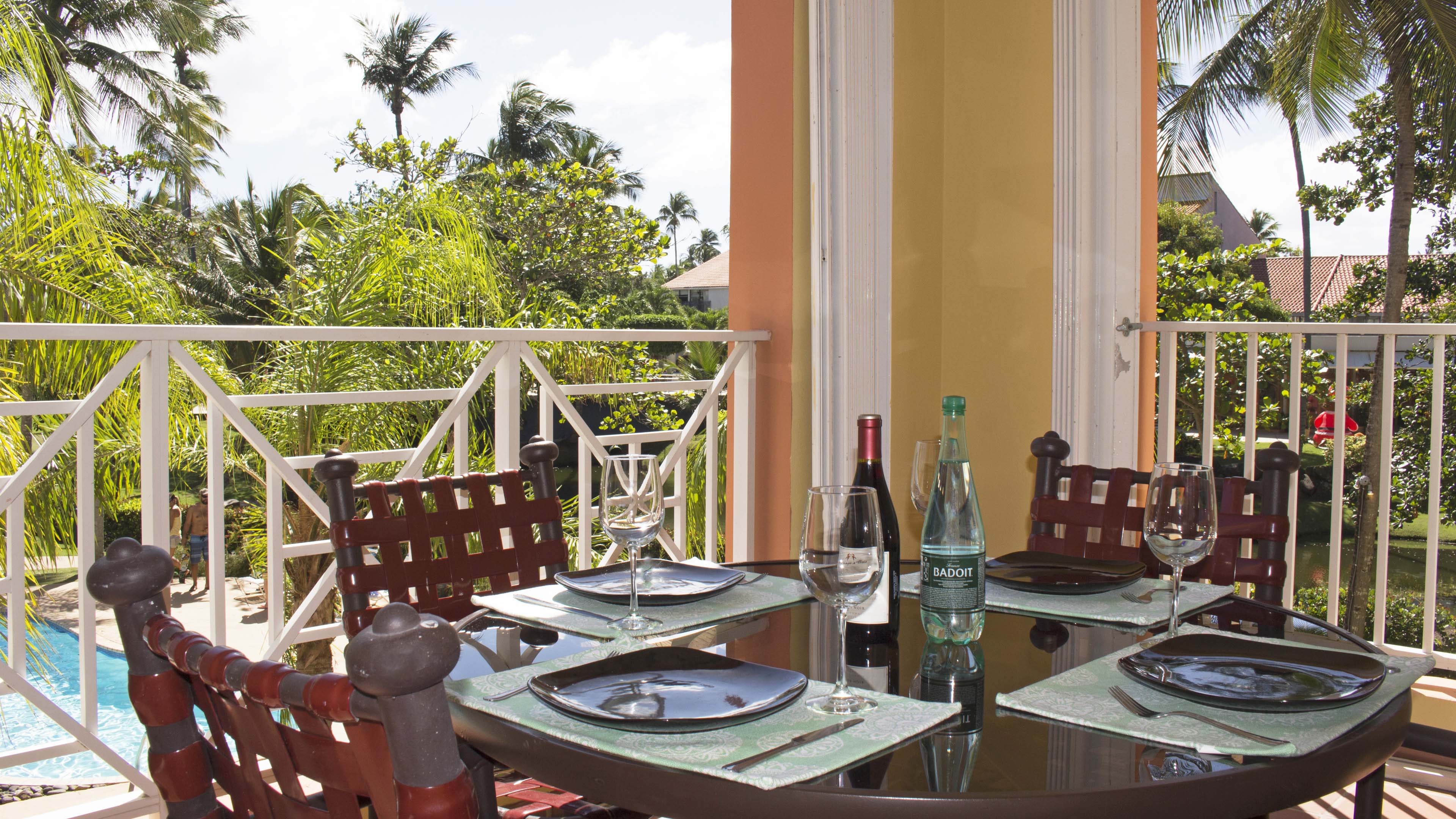 Unit has a great balcony overlooking the pool area.