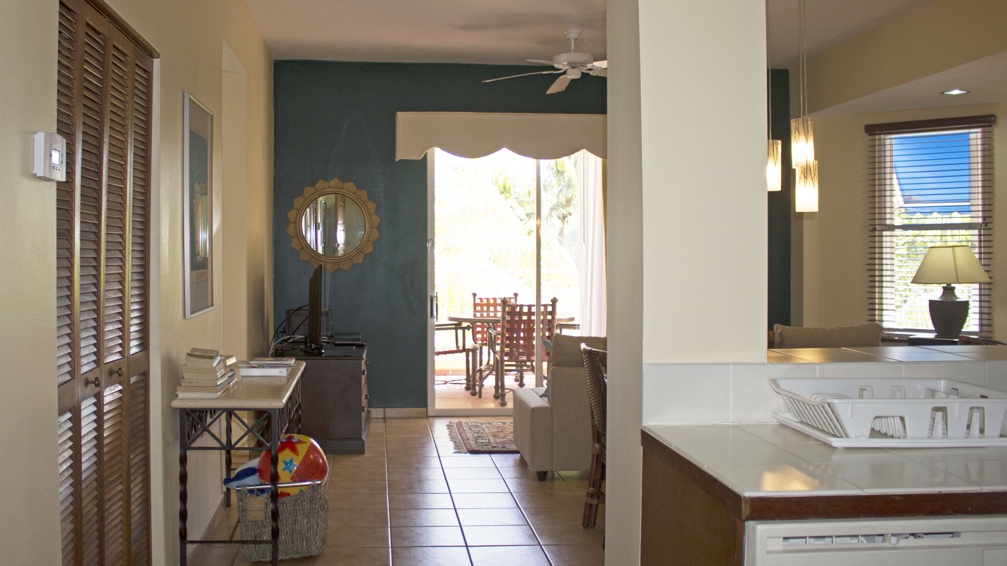 View from the entrance. Beach towels and toys provided.