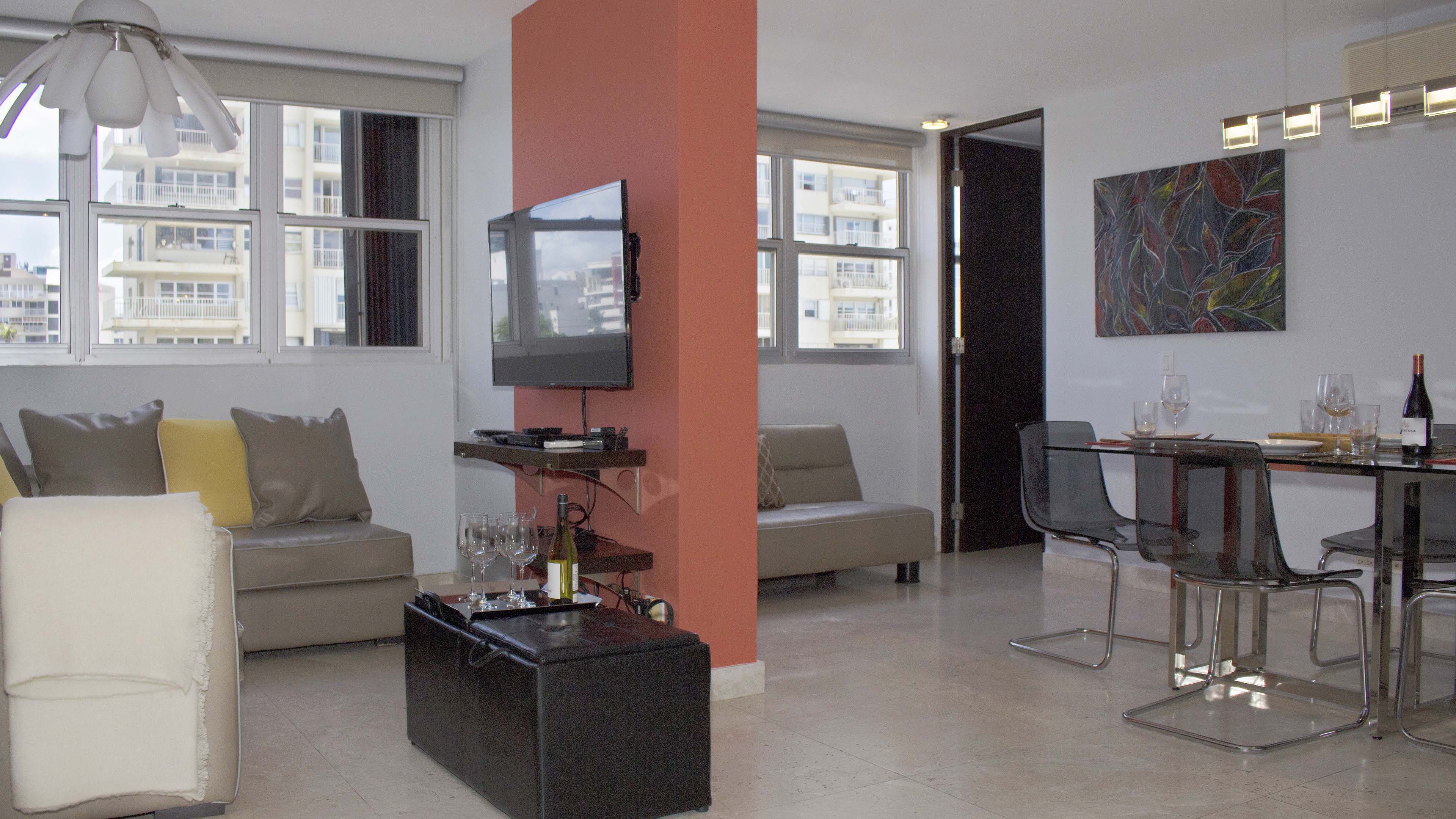 Living room and dining area.